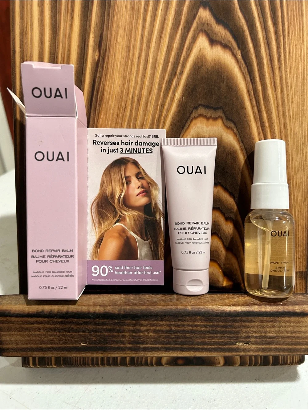 OUAI Pink Bond Repair Balm & Travel Wave Spray Duo